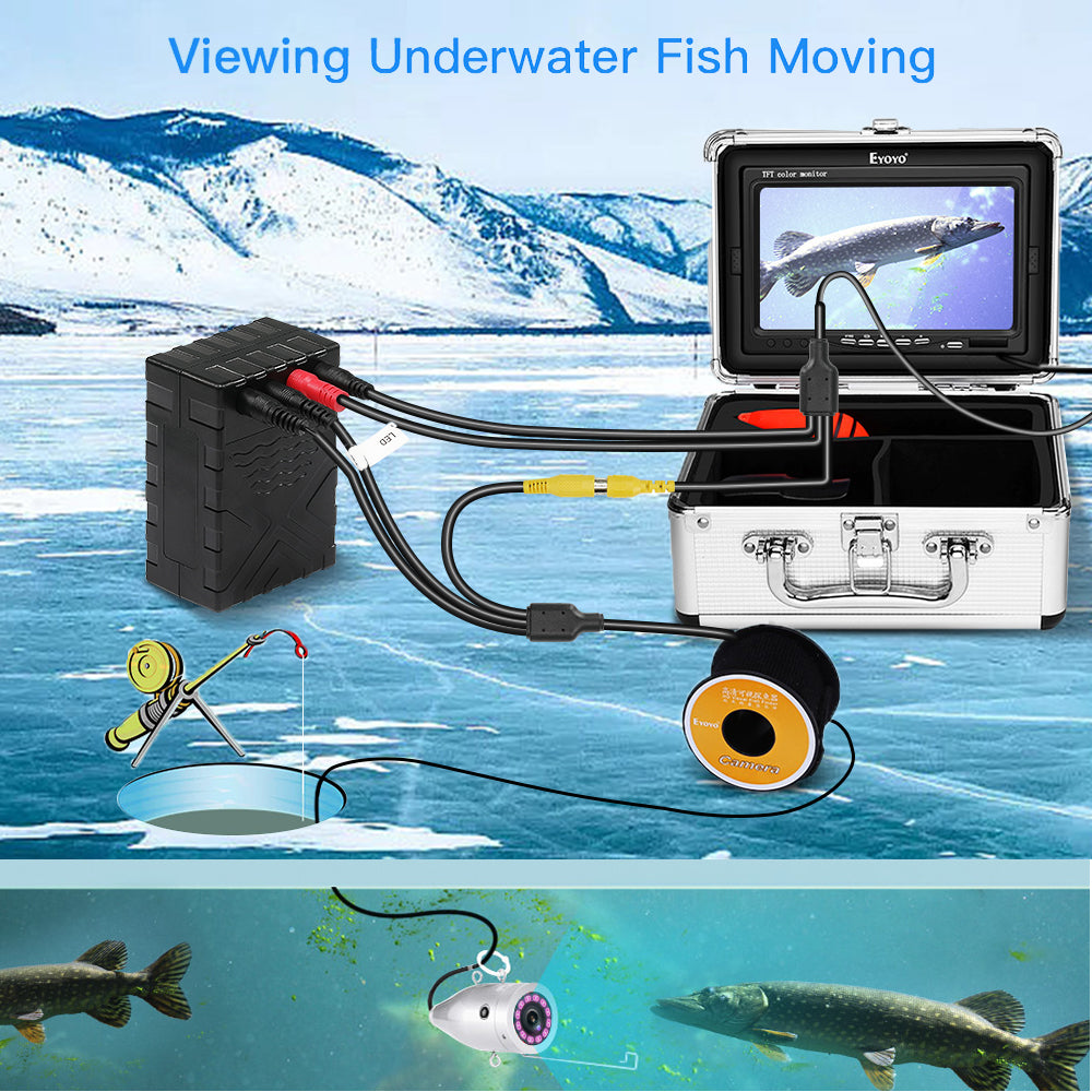 Eyoyo Underwater Fishing Camera 7 inch Color Screen 1000TVL Waterproof IR Camera for Lake Boat Sea Ice Fishing (7" 15m)