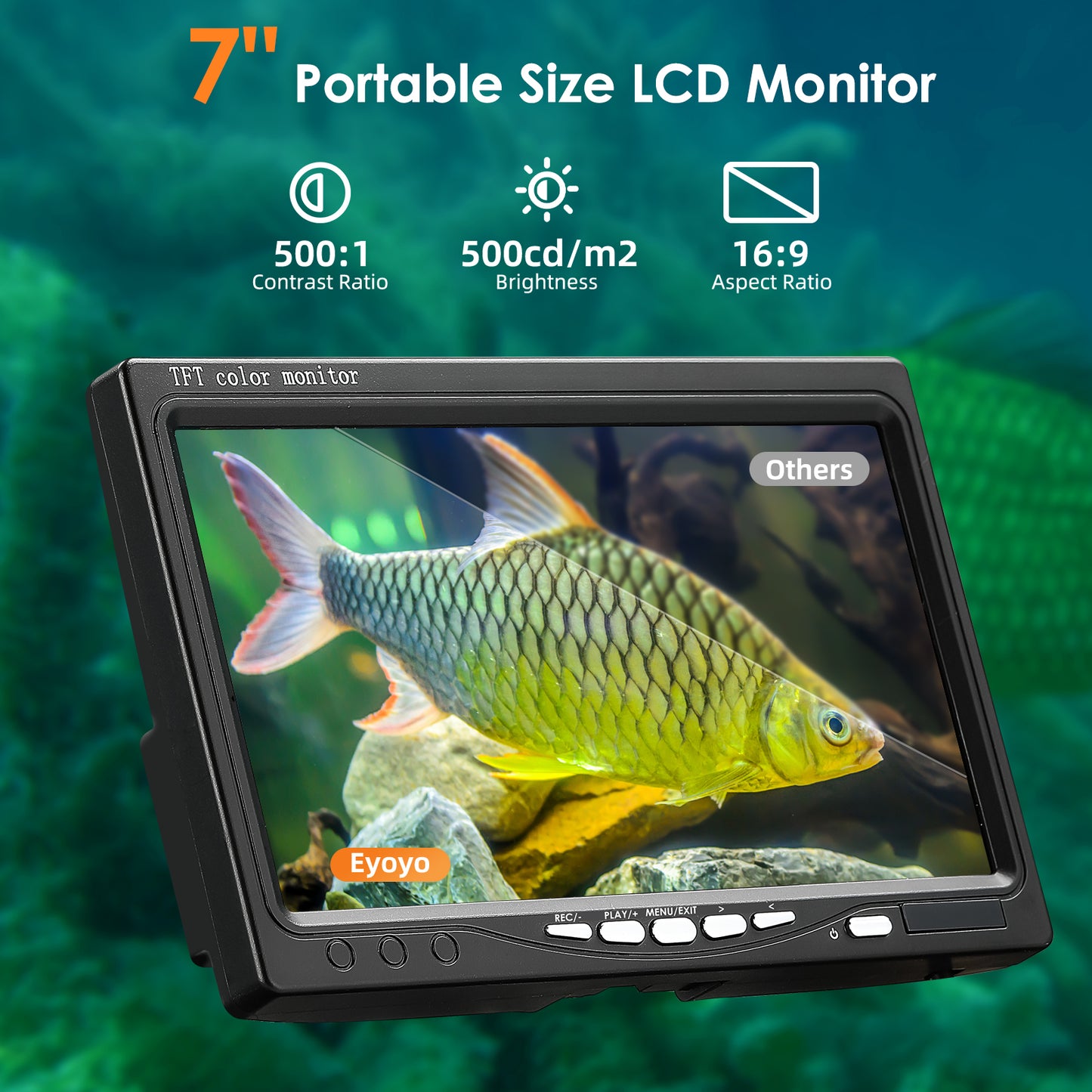 Eyoyo Underwater Fishing Camera Video Fish Finder Sea/River/Ice Fishing Camera 7" Monitor 1000TVL Camera w/ 12 White Lights 15m Cable