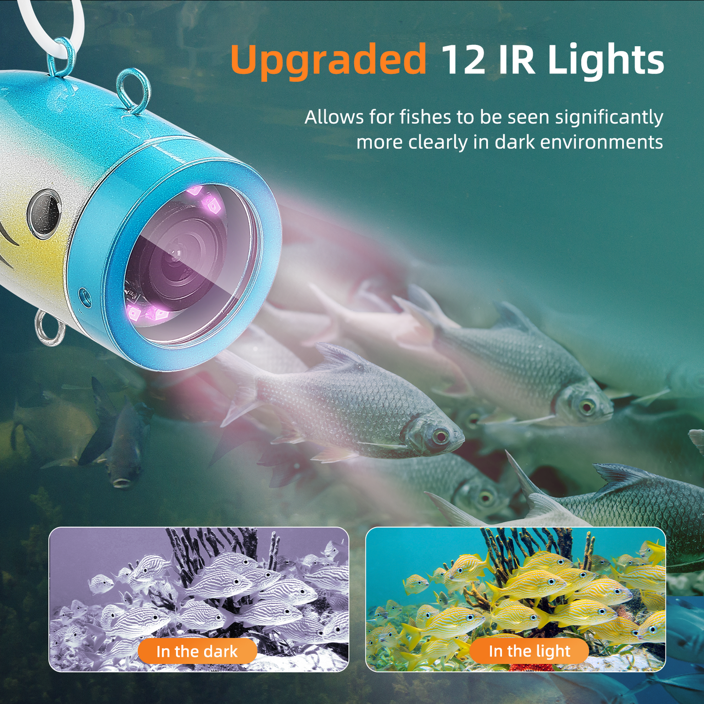 Eyoyo 7 inch LCD Underwater Fishing Camera Waterproof 1000TVL 12pcs Infrared Lights