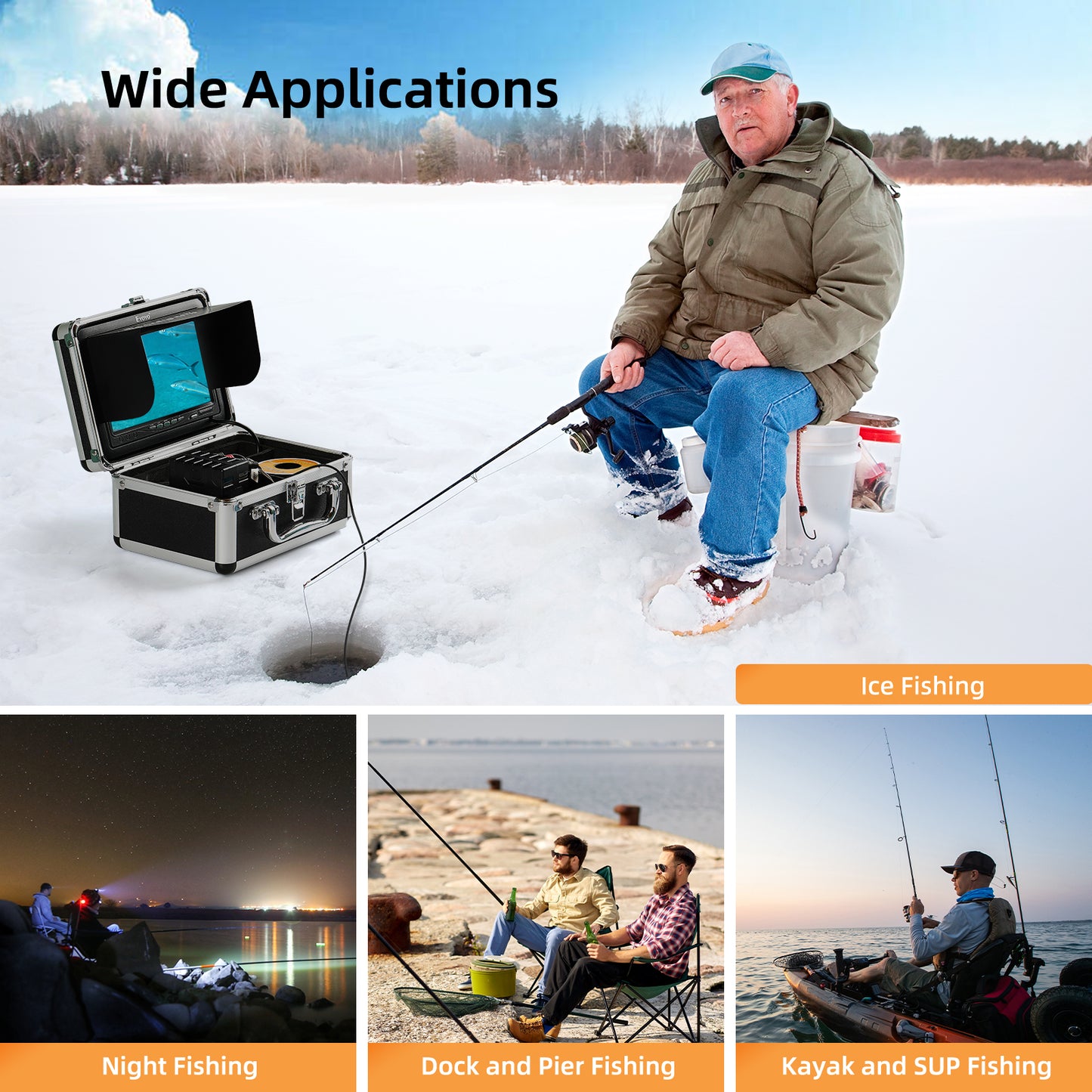 Eyoyo Underwater Fishing Camera Video Fish Finder Sea/River/Ice Fishing Camera 7" Monitor 1000TVL Camera w/ 12 White Lights 15m Cable