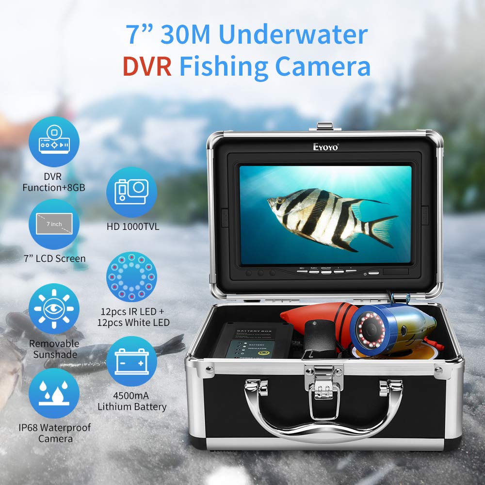 Eyoyo Underwater Fishing Camera 7 Inch LCD Monitor HD 1000 TVL Waterproof Adjustable Infrared & White Light