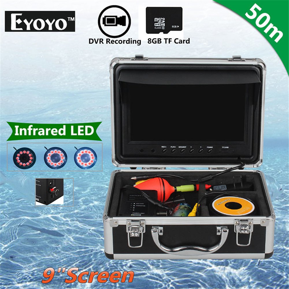 Eyoyo 9 inch Underwater Fishing Camera 1000TVL 12 Adjustable Infrared Lights 8GB TF Card (50M Cable)