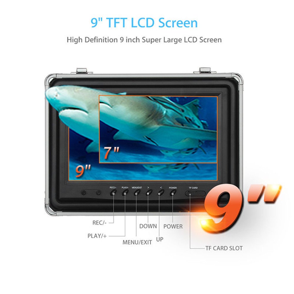 Eyoyo 9 inch Underwater Fishing Camera 1000TVL 12 Adjustable Infrared Lights 8GB TF Card (50M Cable)