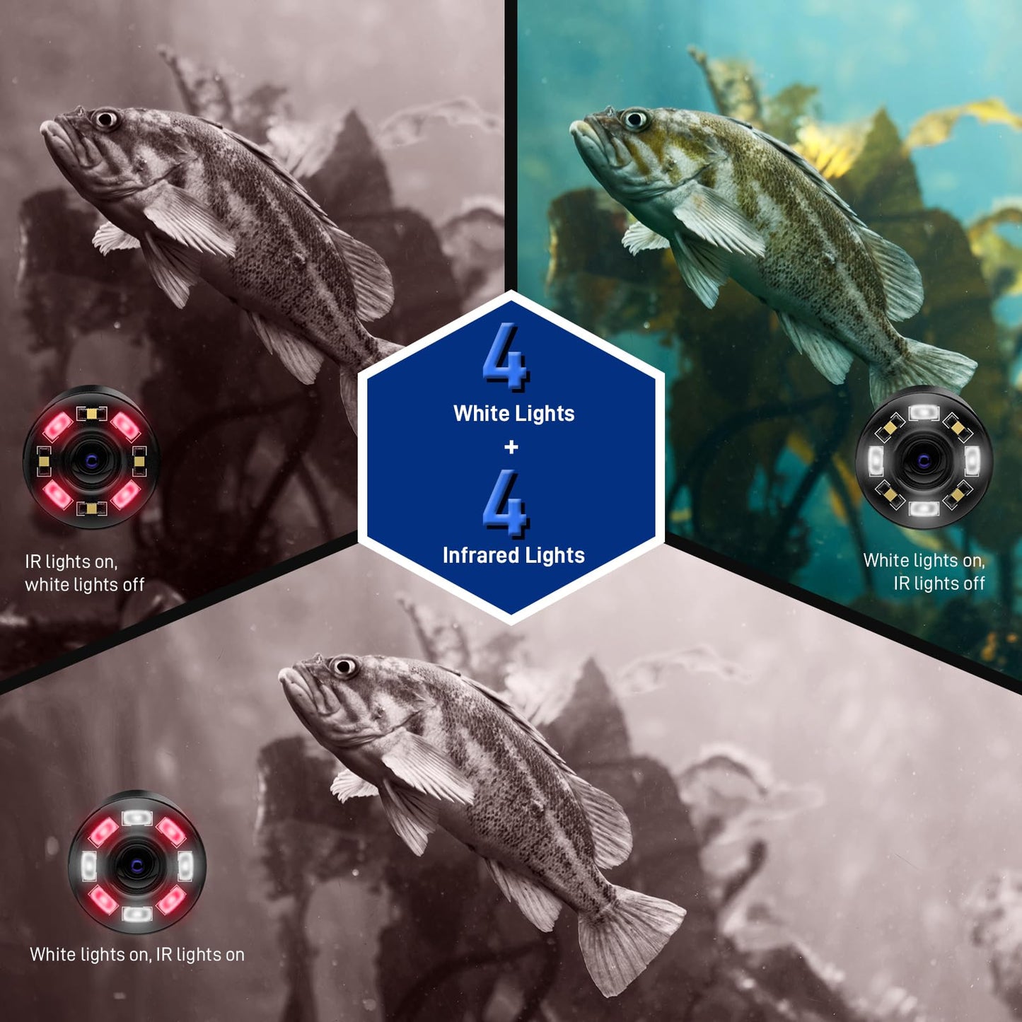 Portable Underwater Fishing Camera 720P 7" 4PCS IR & 4PCS LED Lights