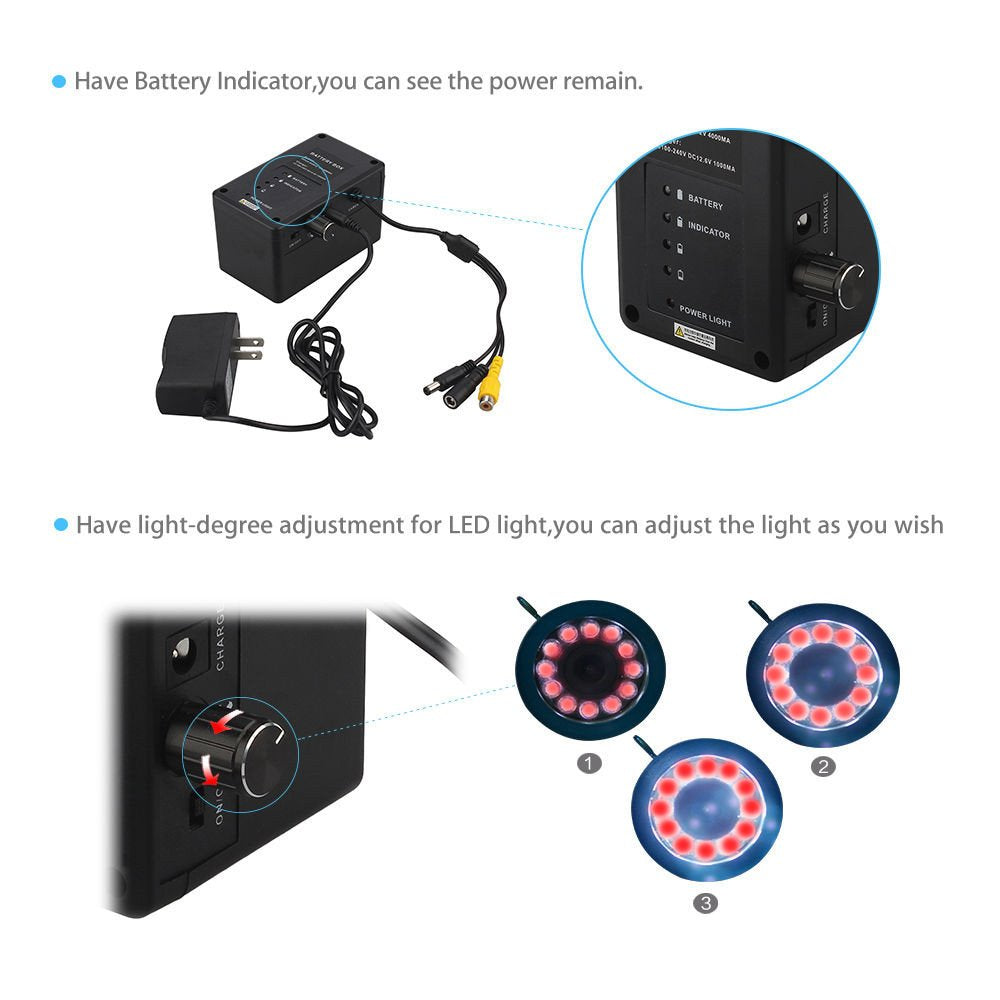 Eyoyo 9 inch Underwater Fishing Camera 1000TVL 12 Adjustable Infrared Lights 8GB TF Card (50M Cable)