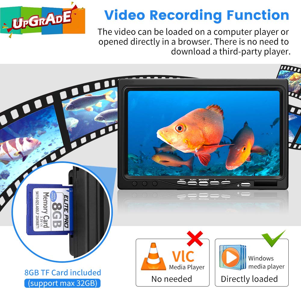 Eyoyo 7 inch Underwater Fishing Camera Waterproof 12 IR Lights
