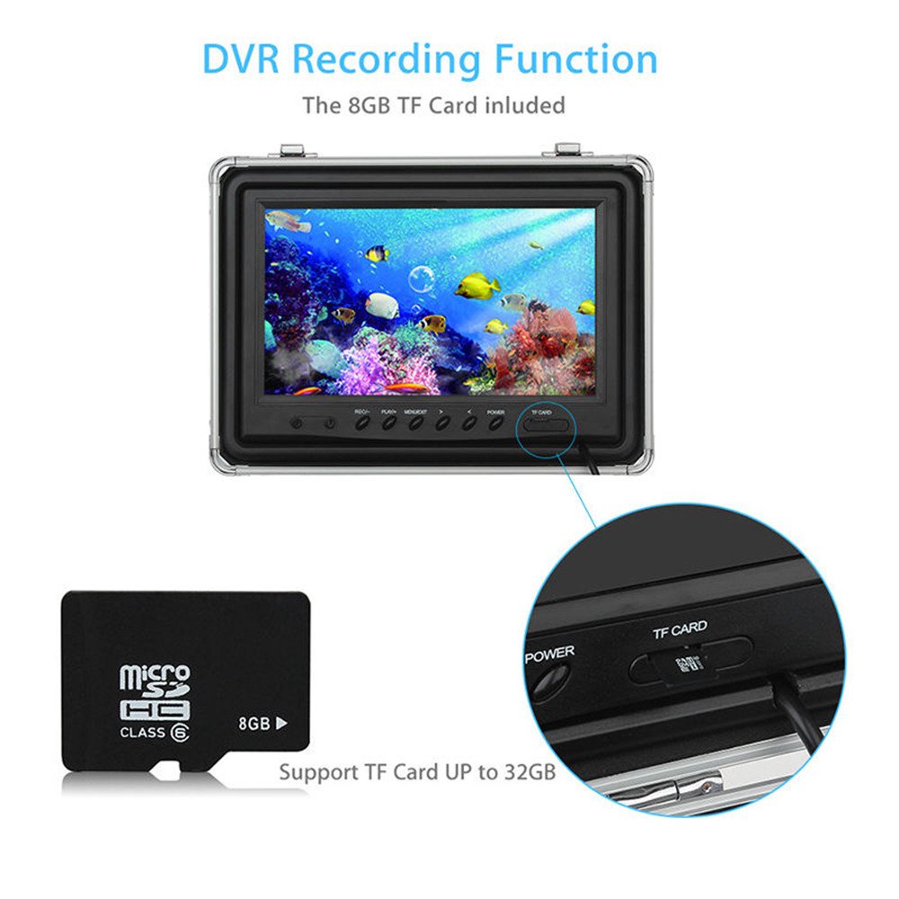 Eyoyo 9 inch Underwater Fishing Camera 1000TVL 12 Adjustable Infrared Lights 8GB TF Card (50M Cable)