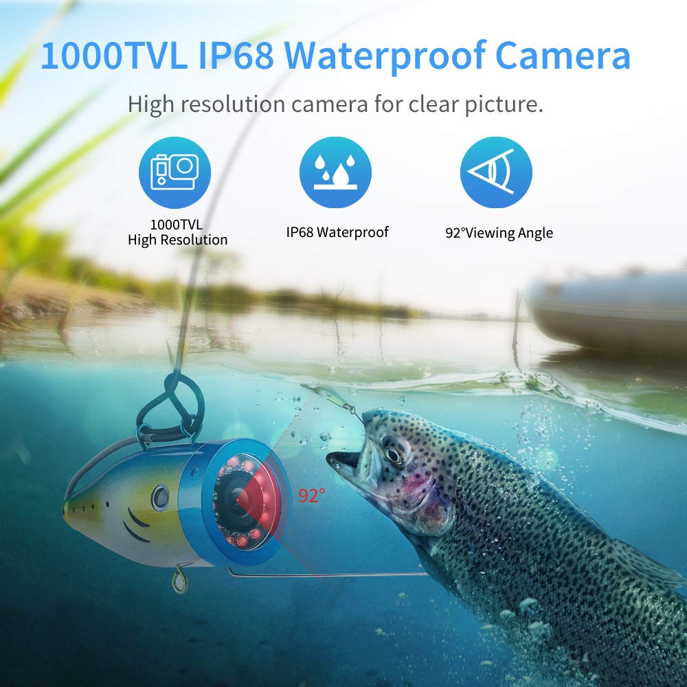 Eyoyo Underwater Fishing Camera 7 Inch LCD Monitor HD 1000 TVL Waterproof Adjustable Infrared & White Light