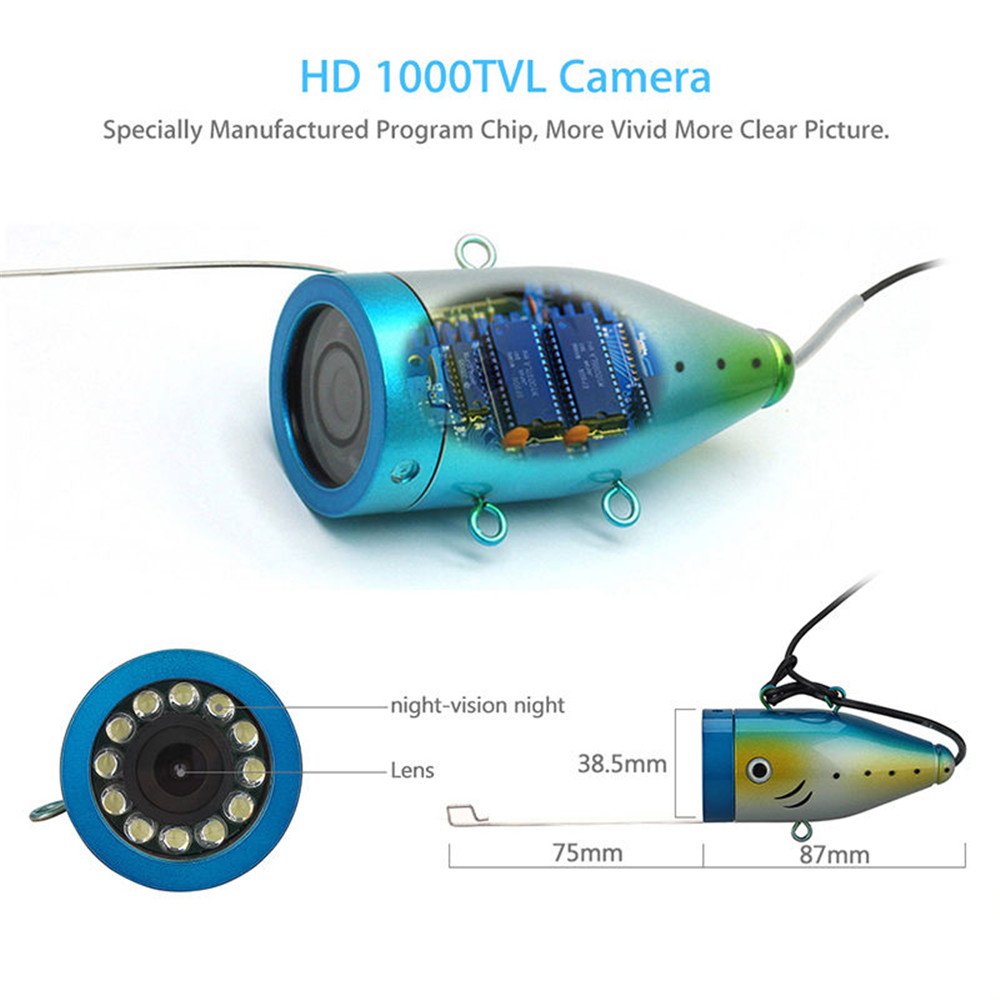 Eyoyo 9 inch Underwater Fishing Camera 1000TVL 12 Adjustable Infrared Lights 8GB TF Card (50M Cable)