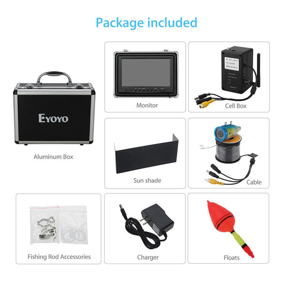 Eyoyo 9 inch Underwater Fishing Camera 1000TVL 12 Adjustable Infrared Lights 8GB TF Card (50M Cable)
