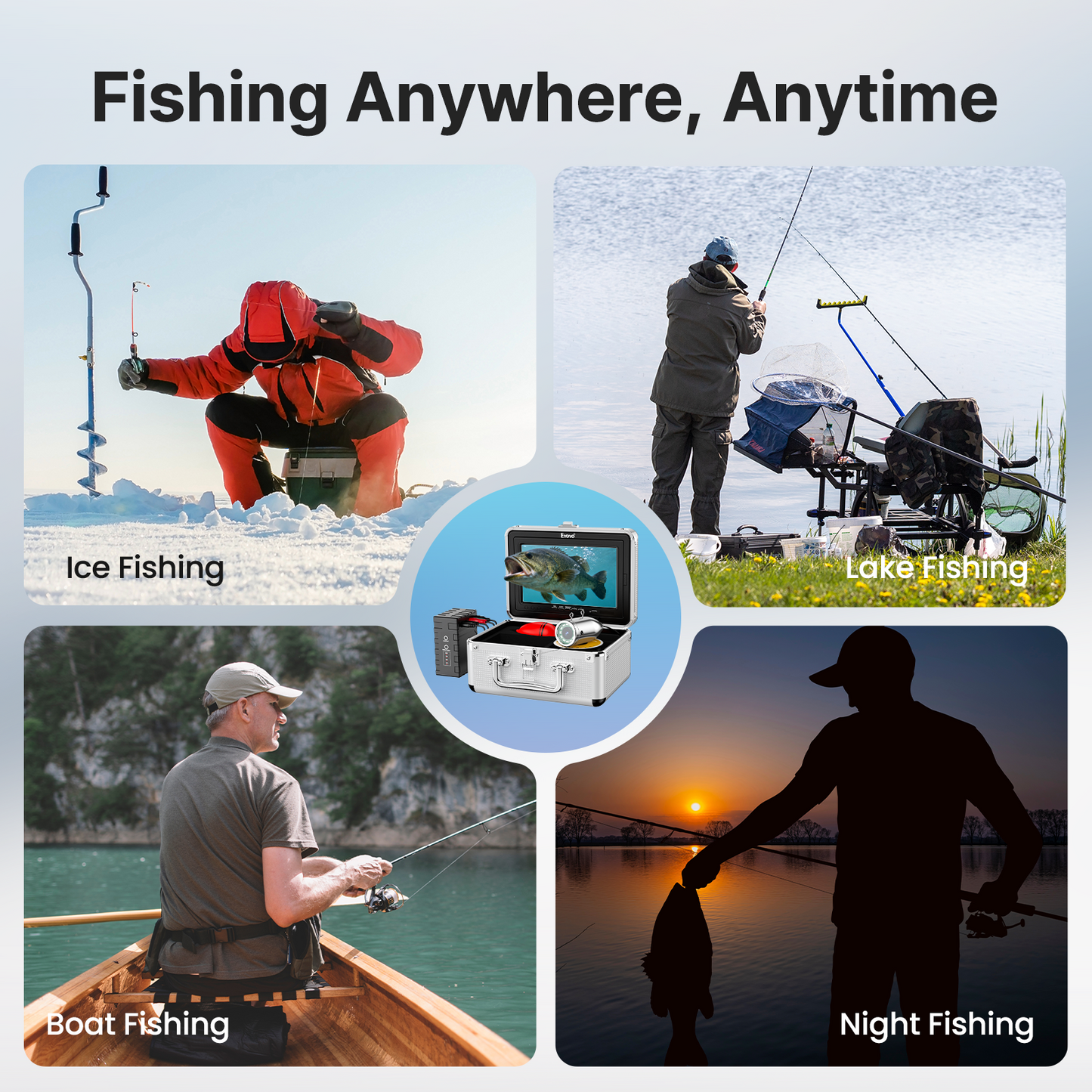 Eyoyo Underwater Fishing Camera 7 Inch 1080P DVR, 12 IR Lights, IP68 Waterproof, Low-Temperature Battery, Ideal for Ice, Lake, and Night Fishing