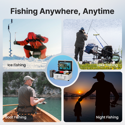 Eyoyo Underwater Fishing Camera 7 Inch 1080P DVR, 12 IR Lights, IP68 Waterproof, Low-Temperature Battery, Ideal for Ice, Lake, and Night Fishing