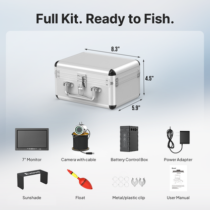 Eyoyo Underwater Fishing Camera 7 Inch 1080P DVR, 12 IR Lights, IP68 Waterproof, Low-Temperature Battery, Ideal for Ice, Lake, and Night Fishing