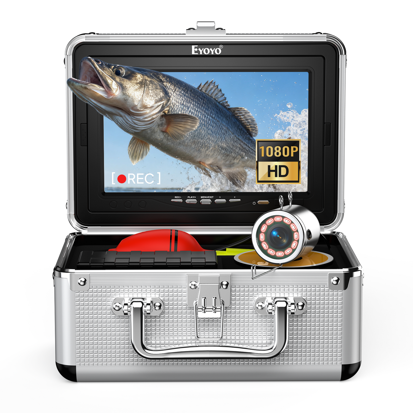 Eyoyo Underwater Fishing Camera 7 Inch 1080P DVR, 12 IR Lights, IP68 Waterproof, Low-Temperature Battery, Ideal for Ice, Lake, and Night Fishing