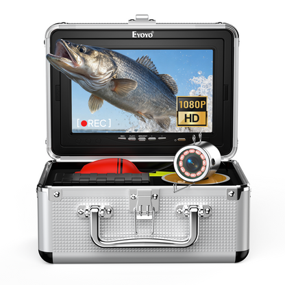 Eyoyo Underwater Fishing Camera 7 Inch 1080P DVR, 12 IR Lights, IP68 Waterproof, Low-Temperature Battery, Ideal for Ice, Lake, and Night Fishing