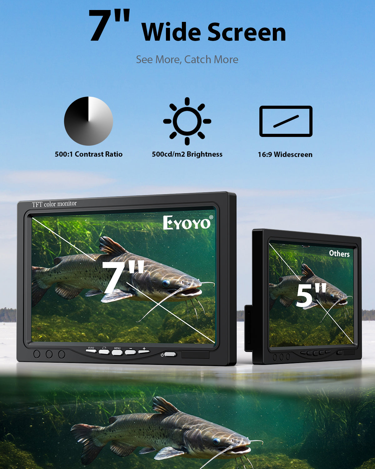 Eyoyo Underwater Fishing Camera 7-inch: 1000TVL Waterproof Underwater Fish Camera 12pcs Infrared Lights Fish Finder for Lake, Boat, Ice Fishing