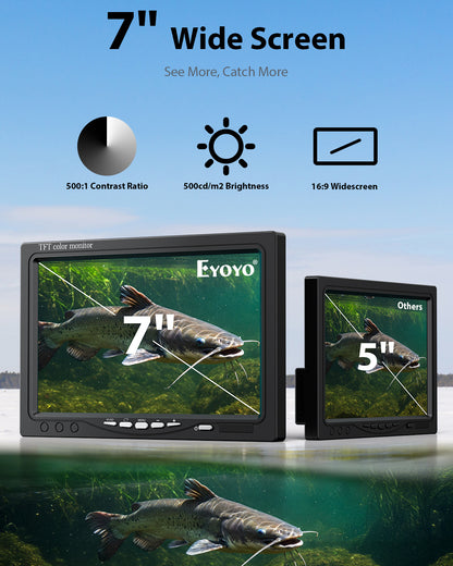 Eyoyo Underwater Fishing Camera 7-inch: 1000TVL Waterproof Underwater Fish Camera 12pcs Infrared Lights Fish Finder for Lake, Boat, Ice Fishing
