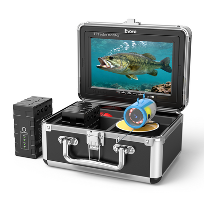 Eyoyo Underwater Fishing Camera 7 Inch: Ice Fishing Camera with 2 Batteries, Portable Fish Finder Waterproof 1000TVL Fishing Camera 12pcs Infrared Lights 15m Cable for Lake, Boat, Ice Fishing