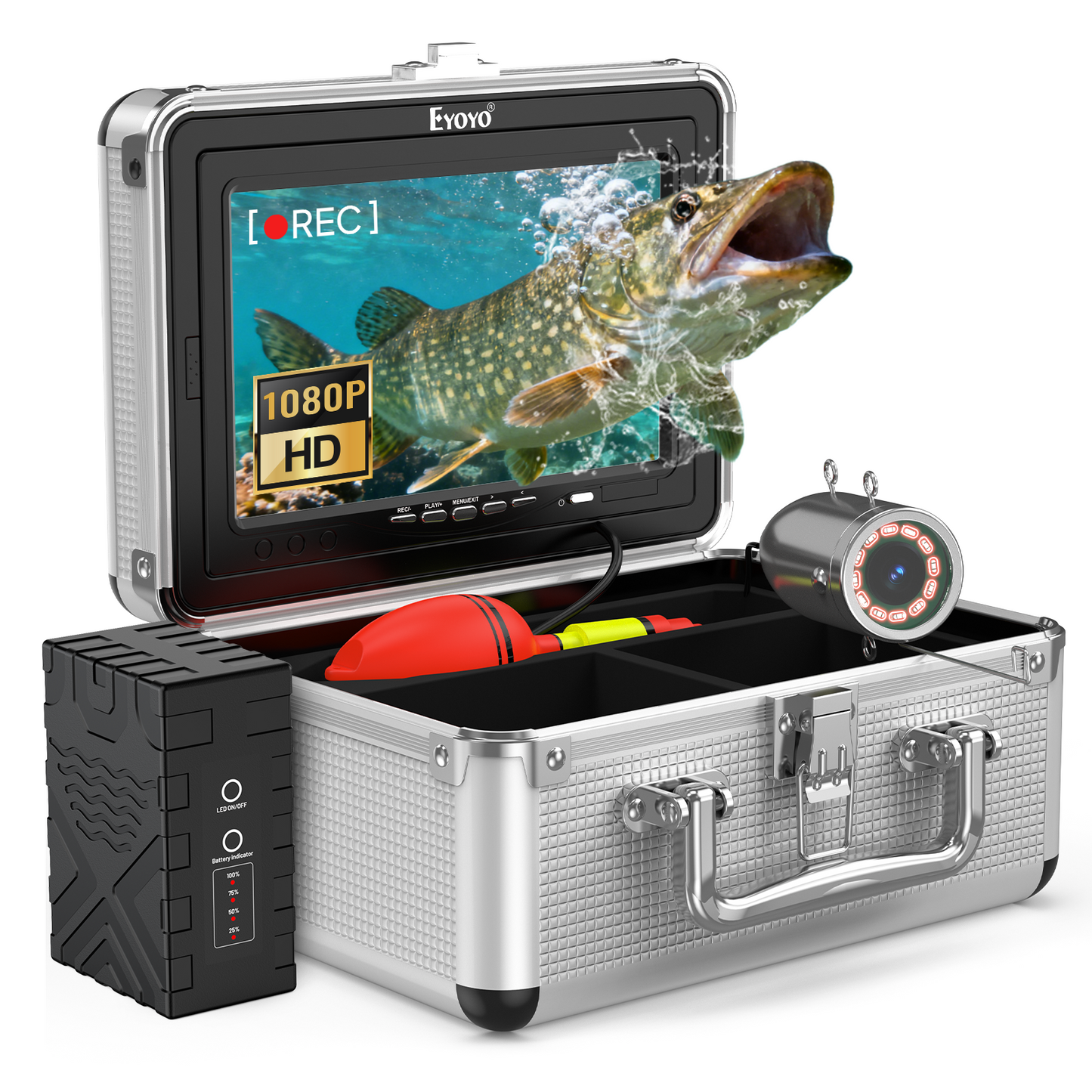 Eyoyo Underwater Fishing Camera 7 Inch 1080P DVR, 12 IR Lights, IP68 Waterproof, Low-Temperature Battery, Ideal for Ice, Lake, and Night Fishing