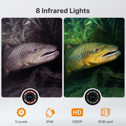 Eyoyo Underwater Fishing Camera 7": 1080P Portable Fish Finder w/DVR, Ice Fishing Camera w/ 8 IR Lights, 8H Battery, USB-C Charging, 15m/49ft Cable for Night & Lake Fishing