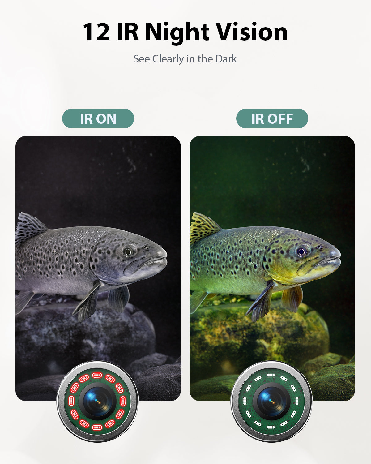 Eyoyo Underwater Fishing Camera 7-inch: 1000TVL Waterproof Underwater Fish Camera 12pcs Infrared Lights Fish Finder for Lake, Boat, Ice Fishing