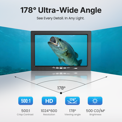 Eyoyo Underwater Fishing Camera 7 Inch 1080P DVR, 12 IR Lights, IP68 Waterproof, Low-Temperature Battery, Ideal for Ice, Lake, and Night Fishing