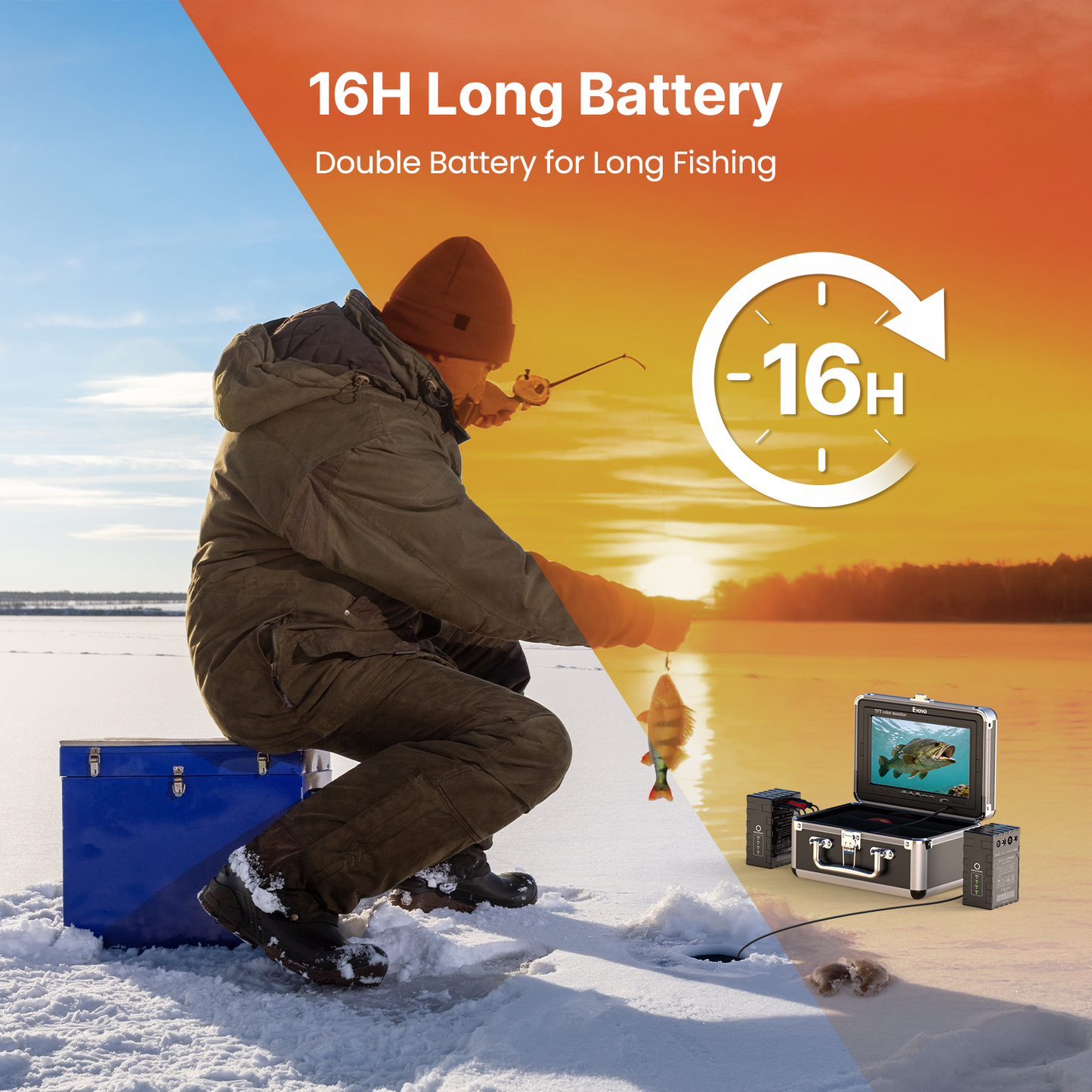 Eyoyo Underwater Fishing Camera 7 Inch: Ice Fishing Camera with 2 Batteries, Portable Fish Finder Waterproof 1000TVL Fishing Camera 12pcs Infrared Lights 15m Cable for Lake, Boat, Ice Fishing