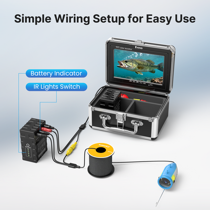 Eyoyo Underwater Fishing Camera 7 Inch: Ice Fishing Camera with 2 Batteries, Portable Fish Finder Waterproof 1000TVL Fishing Camera 12pcs Infrared Lights 15m Cable for Lake, Boat, Ice Fishing