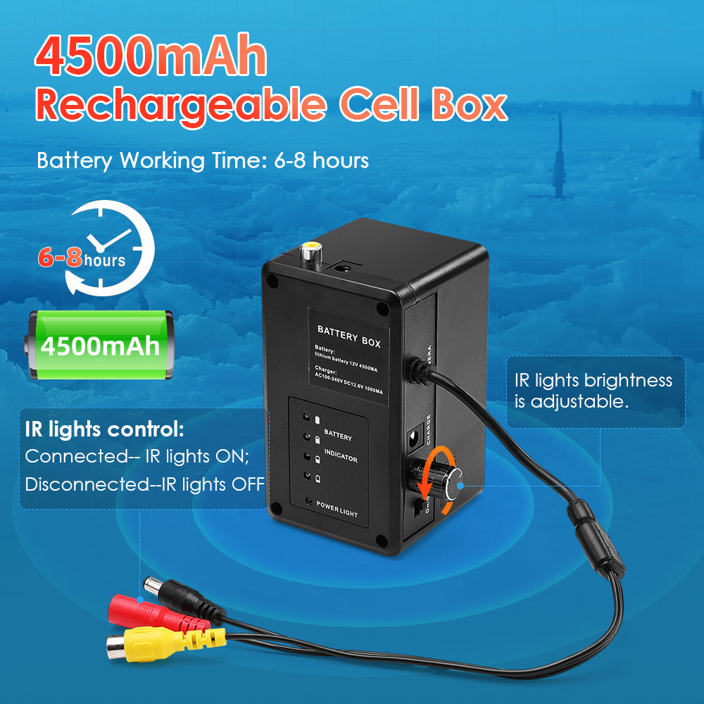 Rechargeable battery box for underwater camera 9 inch 720p fishing camera