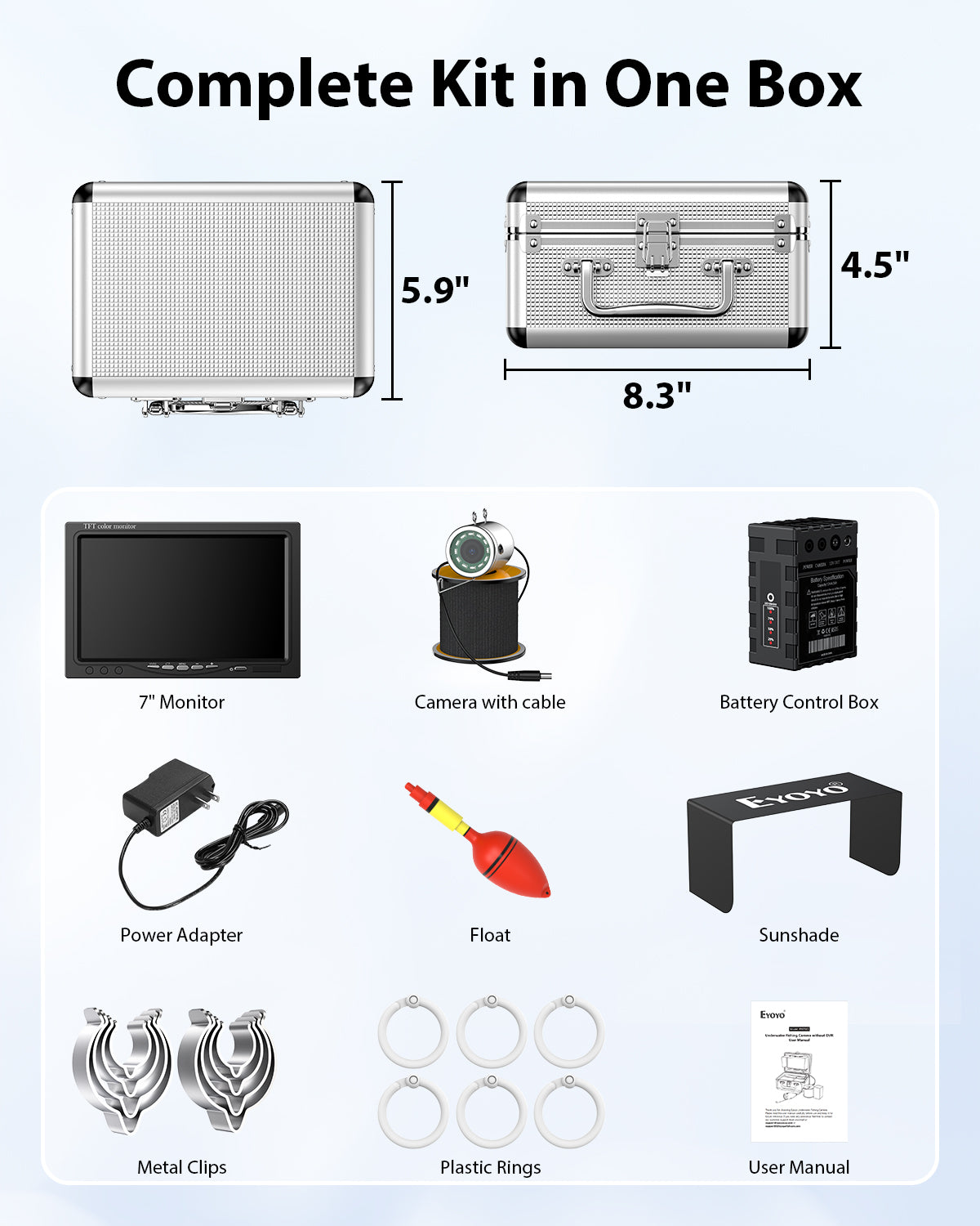 Eyoyo Underwater Fishing Camera 7-inch: 1000TVL Waterproof Underwater Fish Camera 12pcs Infrared Lights Fish Finder for Lake, Boat, Ice Fishing