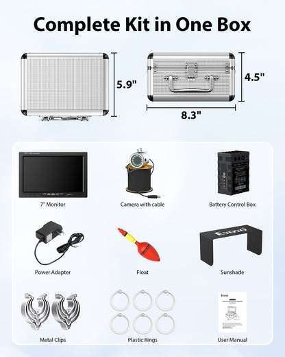 Eyoyo Underwater Fishing Camera 7-inch: 1000TVL Waterproof Underwater Fish Camera 12pcs Infrared Lights Fish Finder for Lake, Boat, Ice Fishing