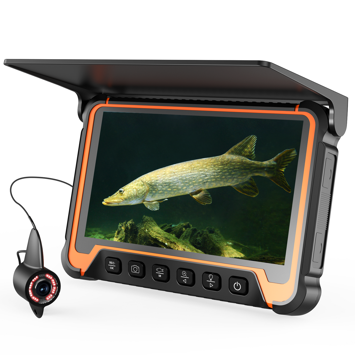 Eyoyo Underwater Fishing Camera 7": 1080P Portable Fish Finder w/DVR, Ice Fishing Camera w/ 8 IR Lights, 8H Battery, USB-C Charging, 15m/49ft Cable for Night & Lake Fishing