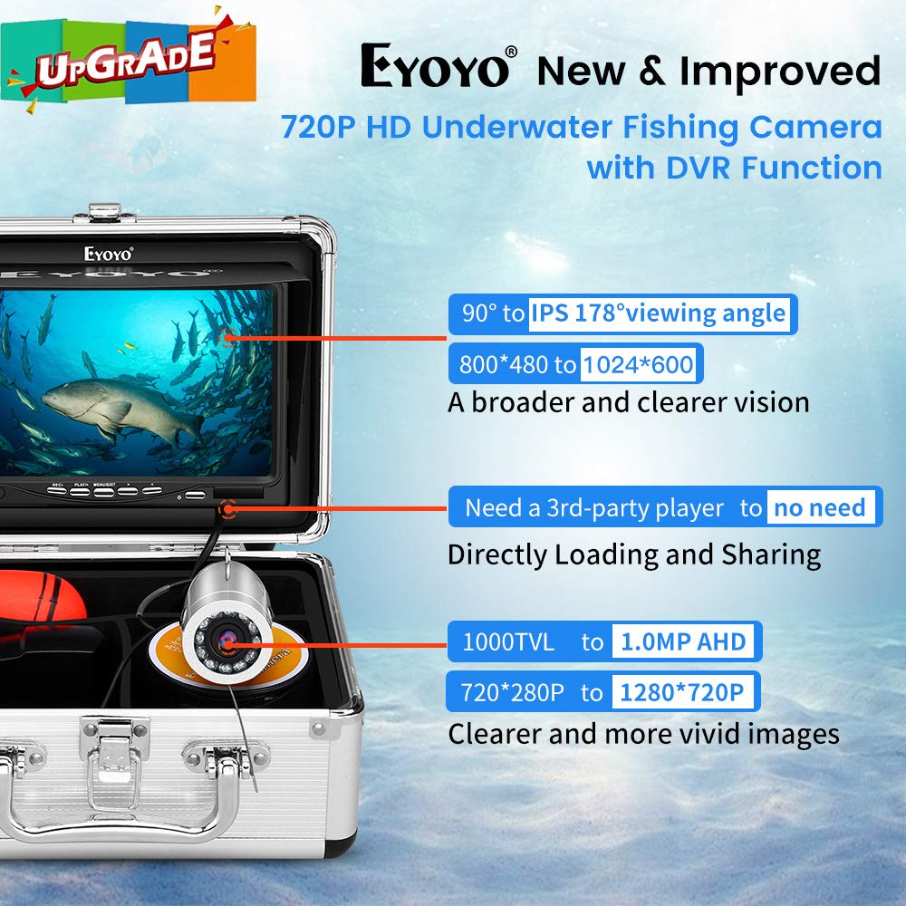 Eyoyo 7 inch Underwater Fishing Camera Waterproof 12 IR Lights