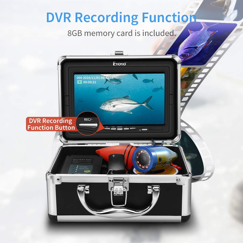 Eyoyo Underwater Fishing Camera 7 Inch LCD Monitor HD 1000 TVL Waterproof Adjustable Infrared & White Light