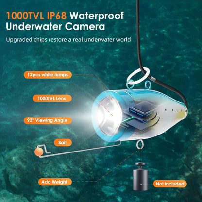 Eyoyo 7" Underwater Fishing Camera 1000TVL 12 White Lights