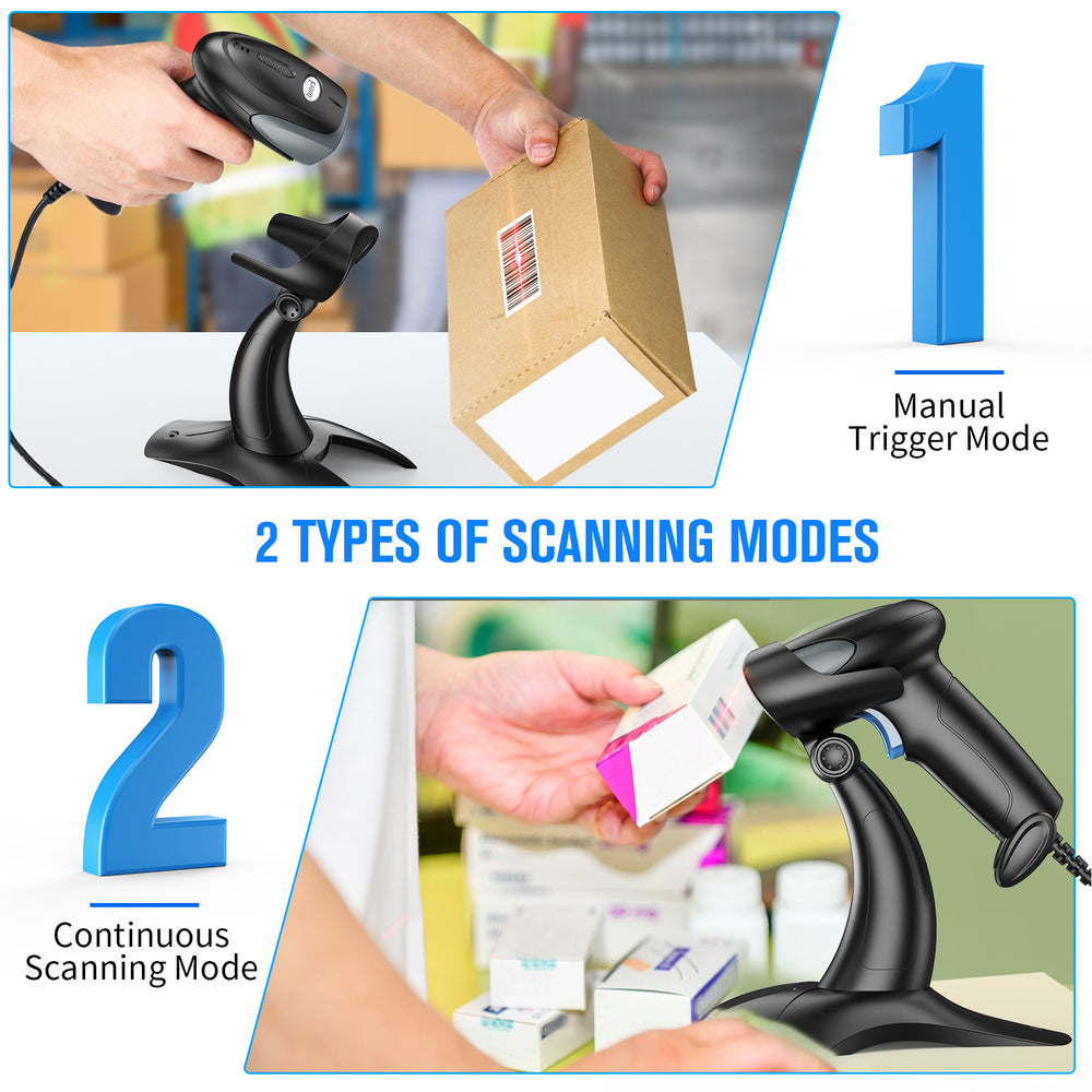 Eyoyo USB Wired 1D Barcode Scanner with Adjustable Stand, Handheld Bar Code Scanner Reader, Plug &Play, Fast &Precise, 2M Ultra Long Cable