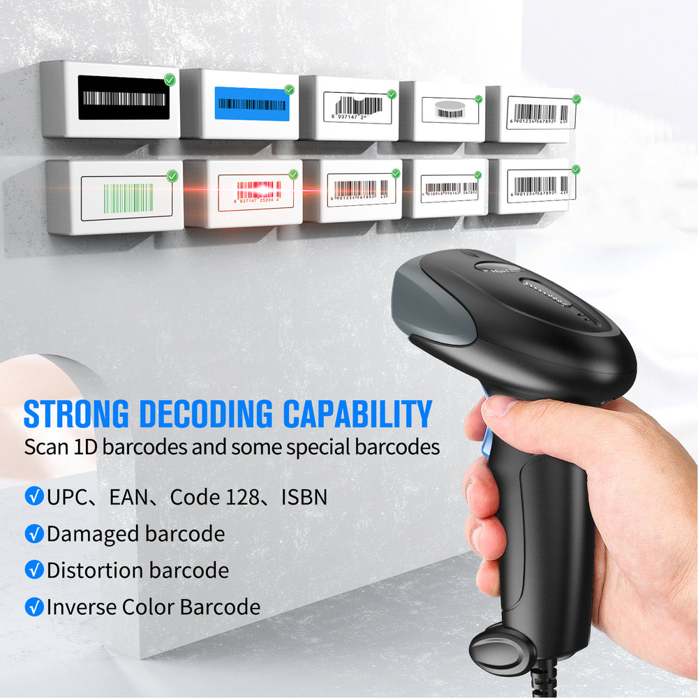 Eyoyo USB Wired 1D Barcode Scanner with Adjustable Stand, Handheld Bar Code Scanner Reader, Plug &Play, Fast &Precise, 2M Ultra Long Cable