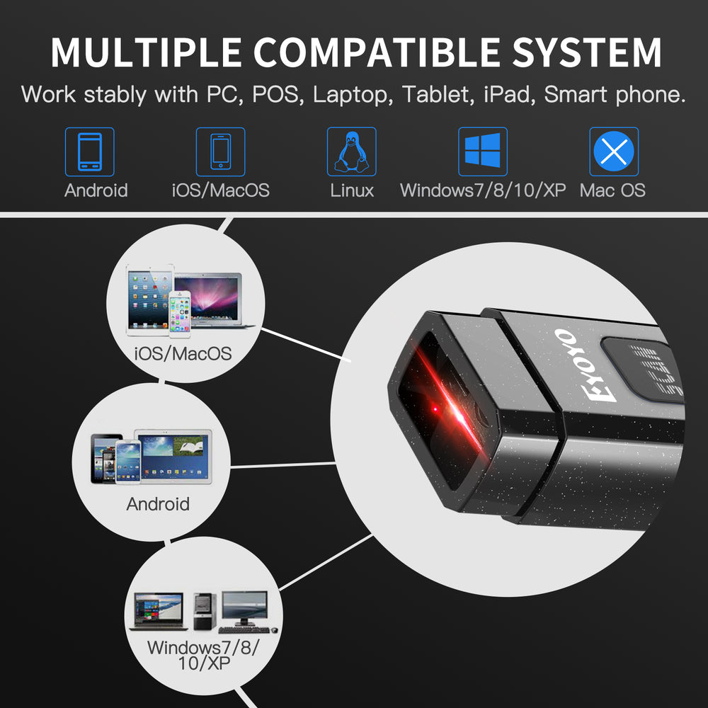 Eyoyo Mini 1D 2D QR Bluetooth Barcode Scanner Wireless Build with Heavy Duty Industrial Material,Drop Resistance,Image Scanning Portable Reader for Retail Warehouse Inventory for iPhone,Android, iOS