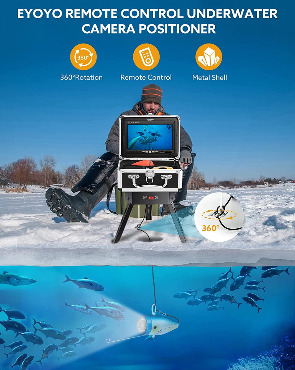 Eyoyo Underwater Fishing Camera Panner Positioner 360° Degree Rotation Tripod for Ice Fishing