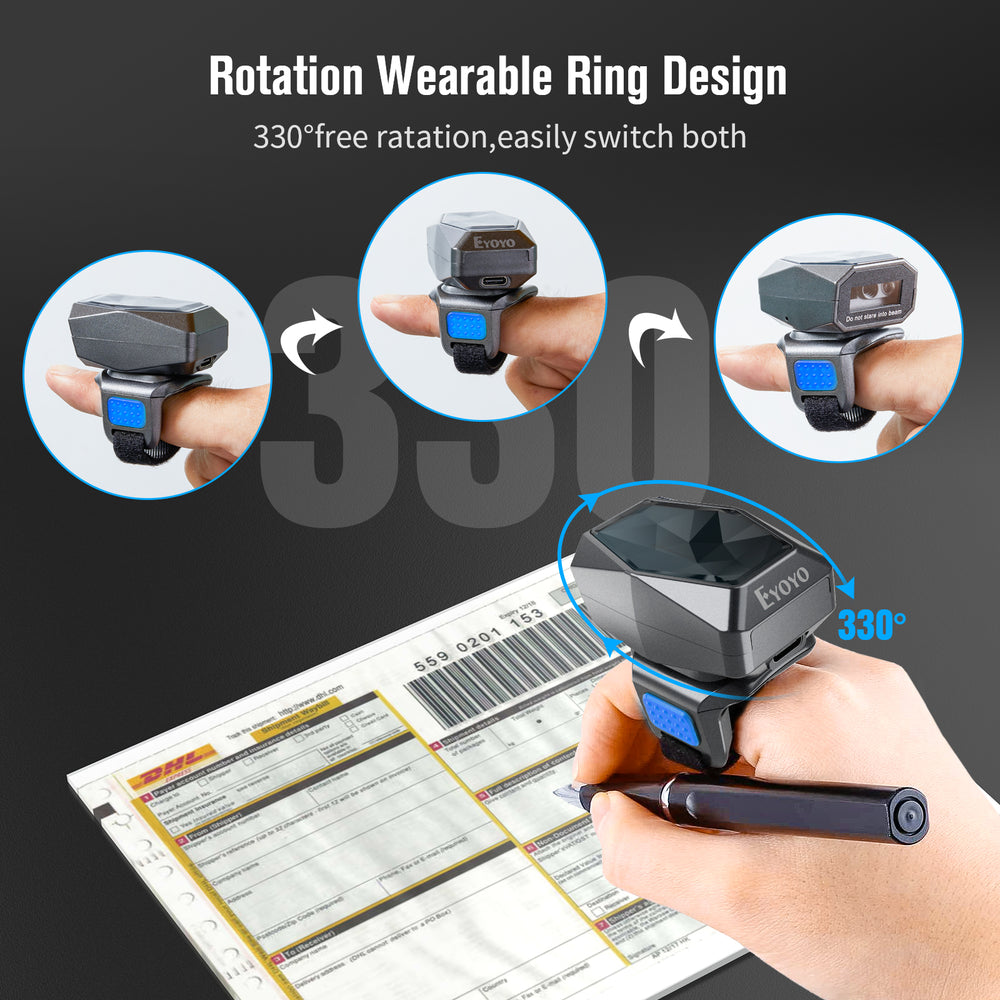 Upgraded Eyoyo 1D Ring Barcode Scanner Bluetooth, 2.4G Wireless, USB Wired Inventory Bar Code Scanner Fast Scanning Portable Mini Finger Barcode Reader for Tablet iPhone IPad Android Windows Mac