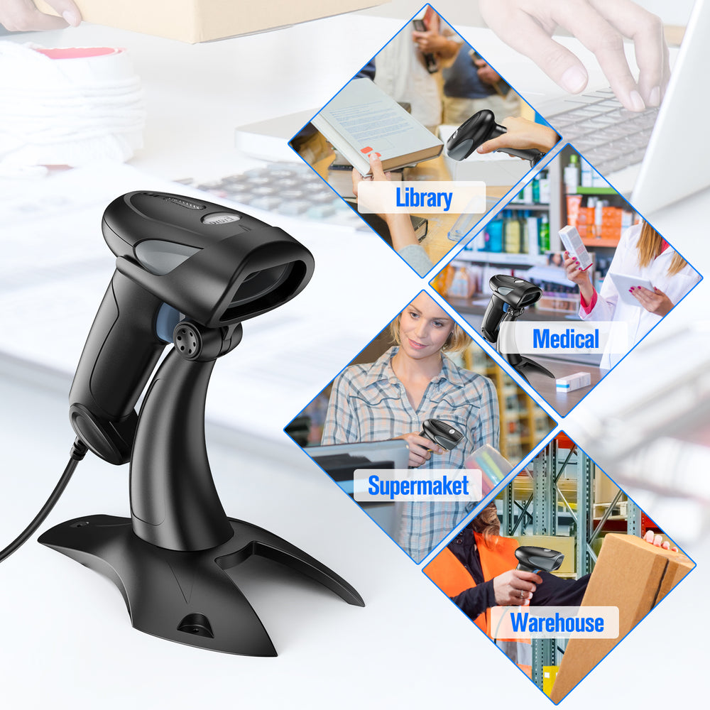 Eyoyo USB Wired 1D Barcode Scanner with Adjustable Stand, Handheld Bar Code Scanner Reader, Plug &Play, Fast &Precise, 2M Ultra Long Cable