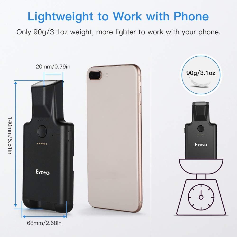 Eyoyo EY-017L 1D Wireless Bluetooth Barcode Scanner with Portable Back Clip