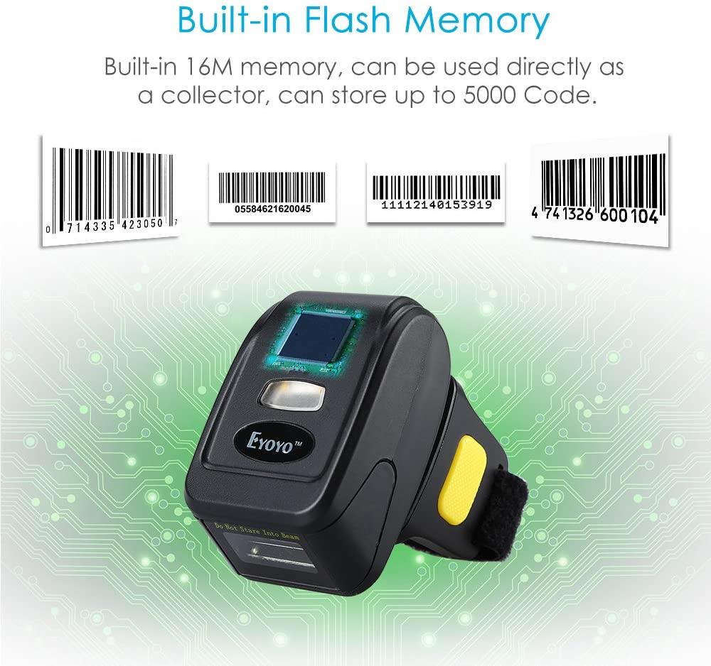 EYOYO R30 1D Ring Bluetooth Laser Barcode Scanner, Compatible with 2.4GHz