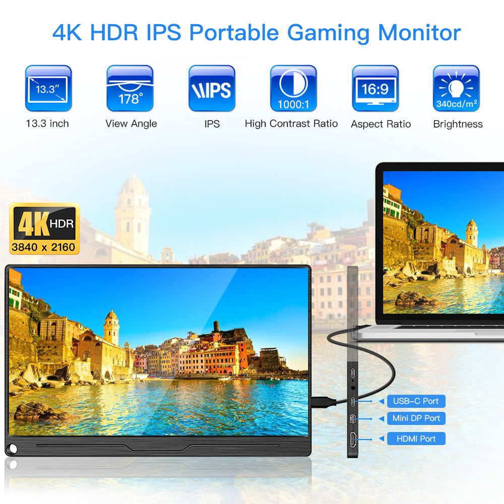 Eyoyo Portable Computer Monitor 4K Gaming Monitor 13.3" 3840x2160 UHD IPS Display USB-C Monitor