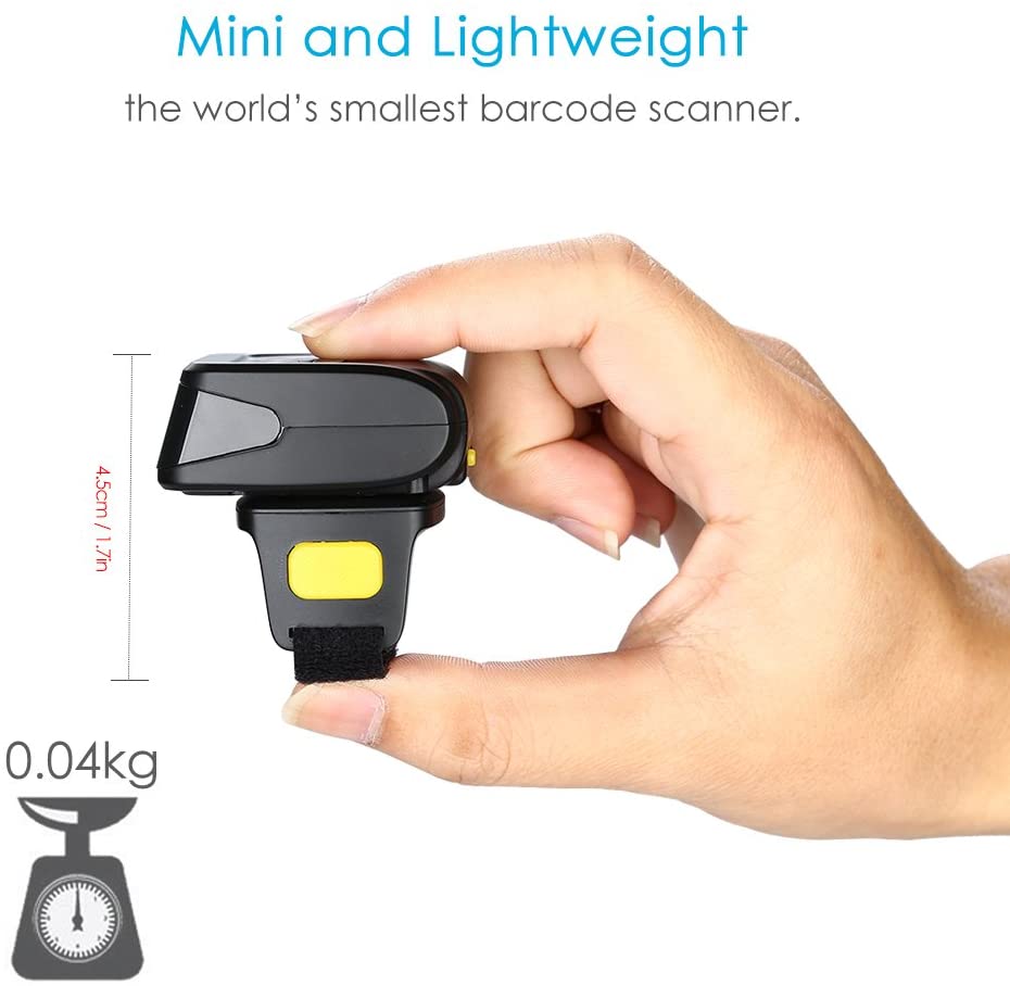 Ring Barcode Scanner 1D 2D QR Wearable Wireless Finger for Windows, Mac OS, Android 4.0+, iOS