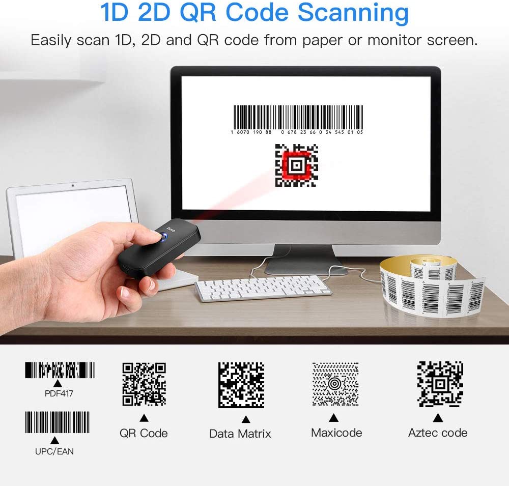 Eyoyo EY-009 Mini Bluetooth 2D Barcode Scanners Compatible with 3-in-1 USB Wired/2.4G Wireless/Bluetooth Bar Code