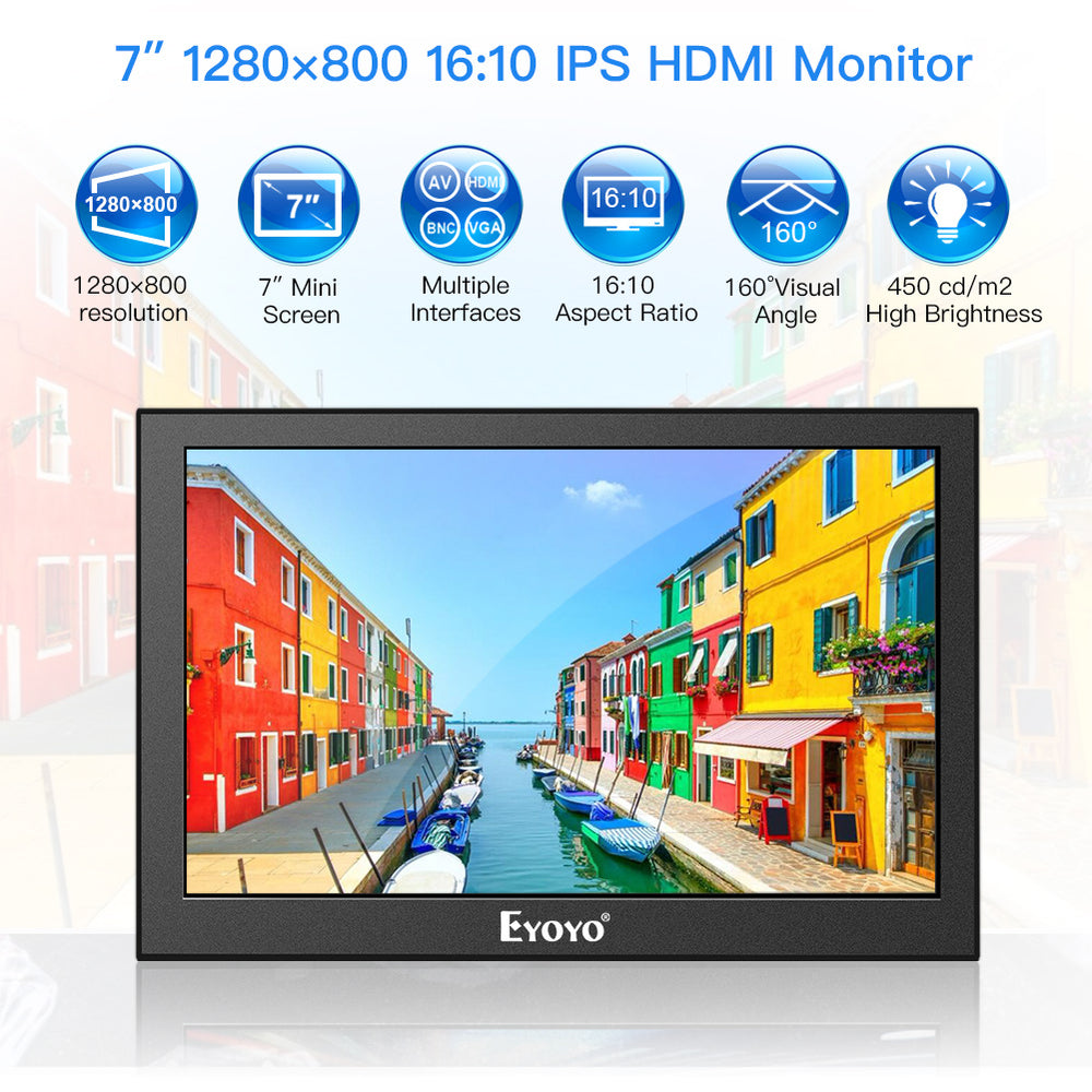 Eyoyo 7 inch Small HDMI LCD Monitor Portable IPS Screen 1280x800