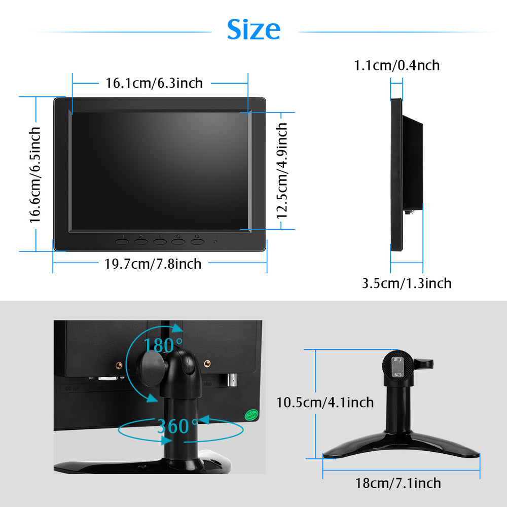 Eyoyo 8 inch Small LCD Monitor 800x600 Security CCTV Monitor Small VGA Display w/VGA/AV/BNC Input