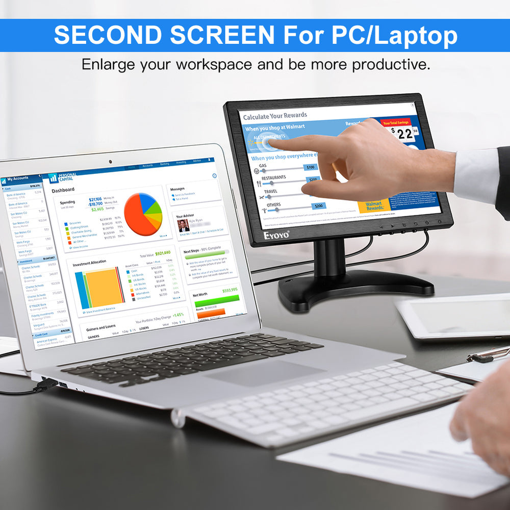 Eyoyo Touchscreen Monitor 10 inch Raspberry Pi 1280x800 IPS Display