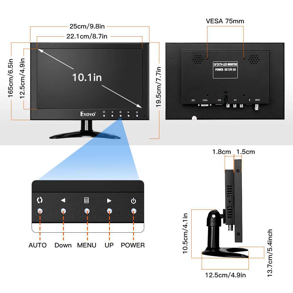 Eyoyo 10 Inch Monitor HDMI Display 1080x600 HD IPS Screen EM10Y